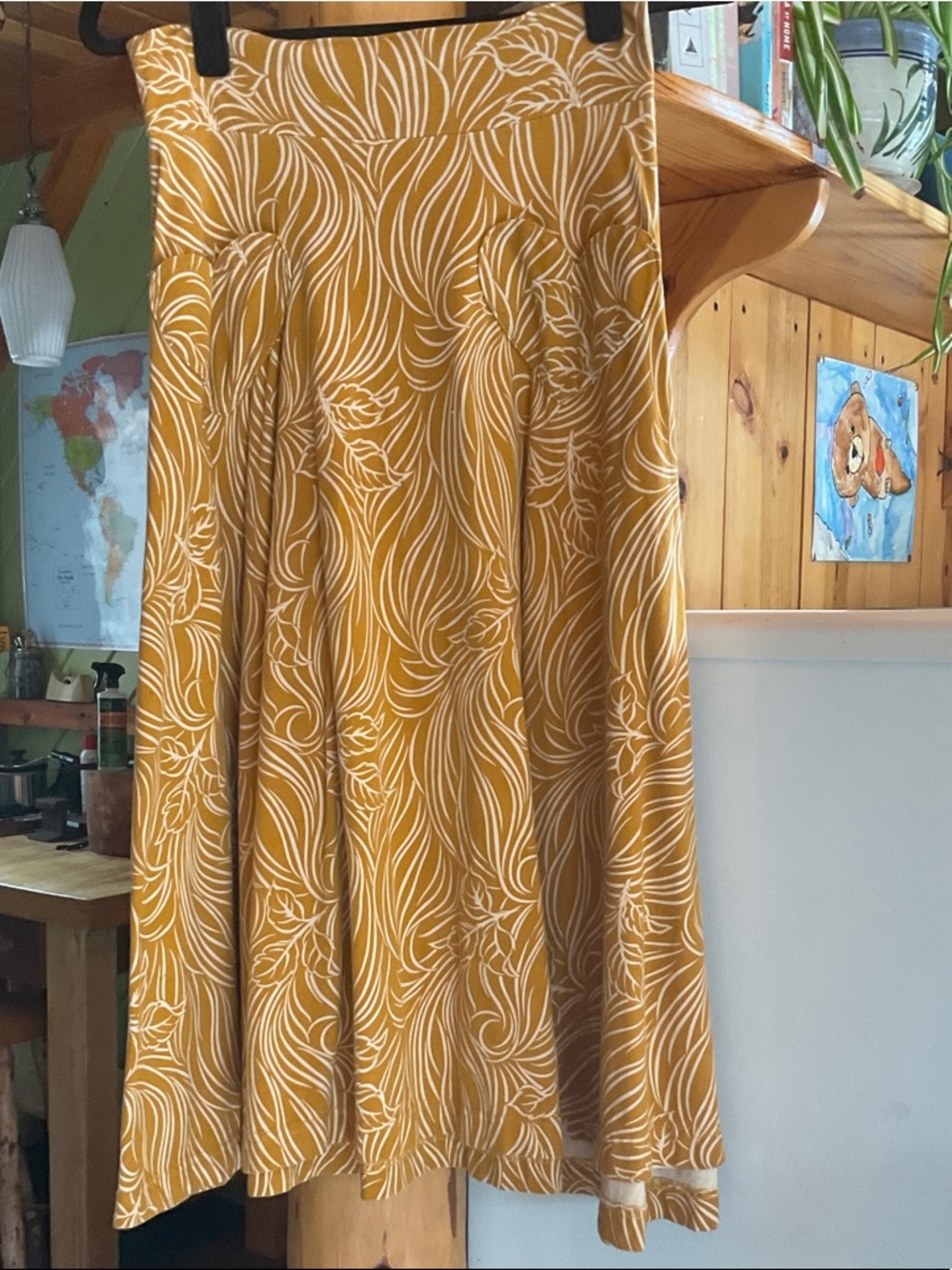 Effie's Heart Mustard Yellow Floral-Print Circle Skirt